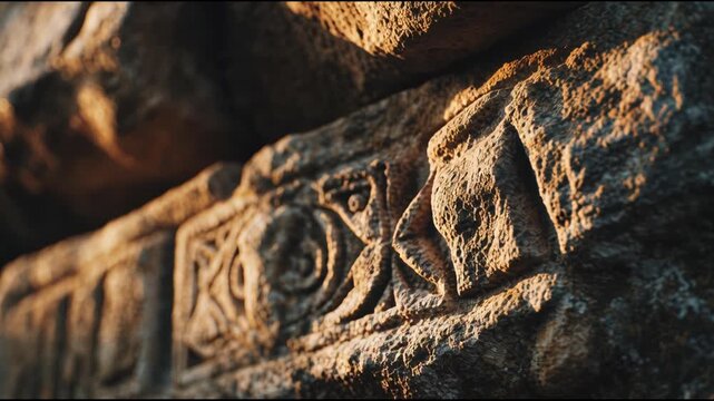 Ancient Stone Carving Detail Close-up Macro Shot.