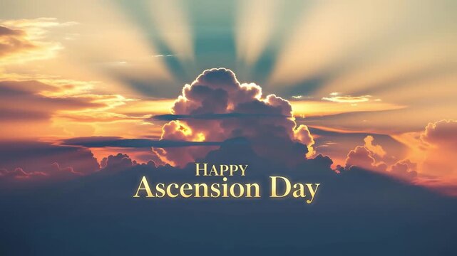 Heavenly ascension day celebration sunrise sky clouds rays of light divine ascending 4K Ai HD high quality video.