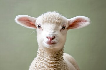 Cute young sheep looks at the camera with curiosity in a simple indoor setting during daylight hours