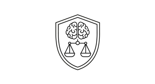 Brain with scales shield logo symbol.