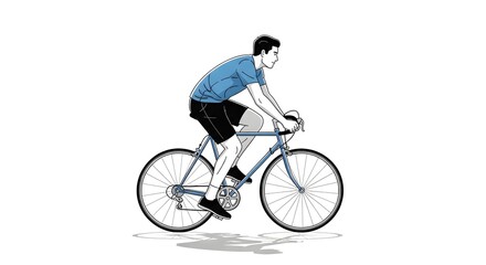 Fototapeta premium man riding bicycle fitness and healthy lifestyle illustration, cyclist riding bike minimal style illustration, man cycling for exercise and outdoor activity, bicycle riding concept with male cyclist 