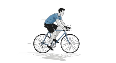 Naklejka premium man riding bicycle fitness and healthy lifestyle illustration, cyclist riding bike minimal style illustration, man cycling for exercise and outdoor activity, bicycle riding concept with male cyclist 