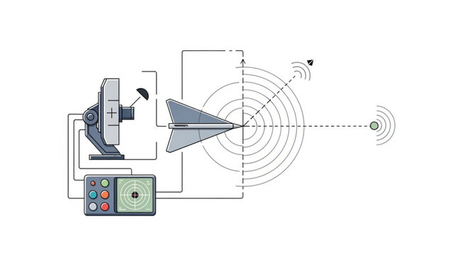 Radar system illustration depicting object detection and tracking.