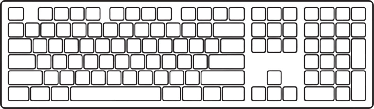 Computer keyboard line art black and white pc keyboard vector illustration top view eps