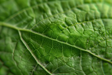 Fototapeta premium Detailed view of a green leaf showing veins and texture in a natural setting during daylight hours