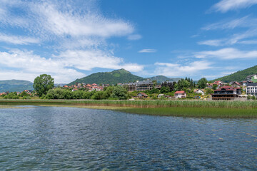 Fototapeta premium Village Plav at lake Plav in Montenegro