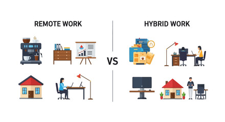 Fototapeta premium Remote Work vs. Hybrid Work: Understanding Modern Flexible Employment Models