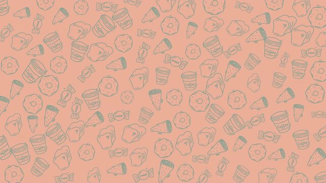 A vibrant seamless pattern showcasing hand-drawn desk accessories and stationery objects on a soft pink backdrop, ideal for creative design projects and background use.