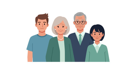 Fototapeta premium Multi-Generational Family Group Portrait Illustration with Diverse Ages