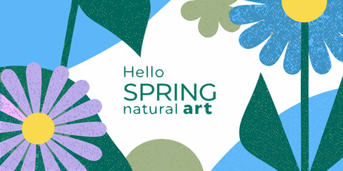 Stylized floral illustration with spring greeting and colorful plant designs © RanjanKumar