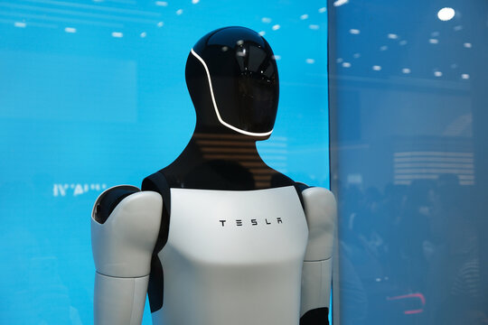 Shanghai,China-March 14th 2026: side view of Tesla's third-generation humanoid robot, Optimus Gen 3