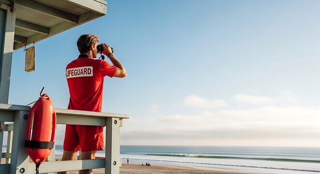 Lifeguard on Duty - Vigilant Watch Over the Beach.
