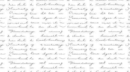 Fototapeta premium Seamless pattern of grey handwritten script on white background. Repeating cursive text with visible words and letters