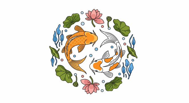 Koi Fish Swimming Circle.