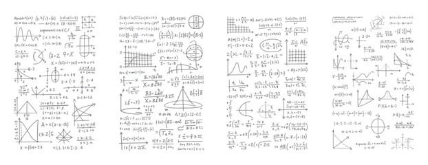 Fototapeta premium Hand drawn mathematical equations graphs and diagrams on white background mathematics formula