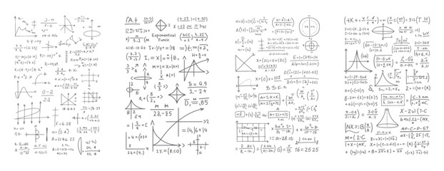 Obraz premium Handwritten mathematical equations and graphs on white paper with dark grey ink mathematics formulas