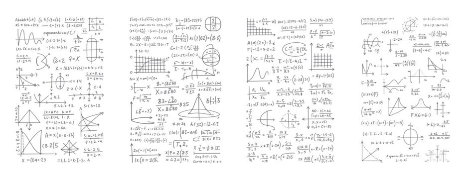 Hand drawn mathematical equations graphs and diagrams on white background mathematics formula