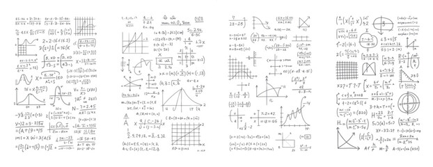 Fototapeta na wymiar Handwritten mathematical equations and graphs on a white background mathematics formulas