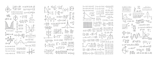 Plakat Handwritten mathematical equations and graphs on a white background mathematics formulas 1