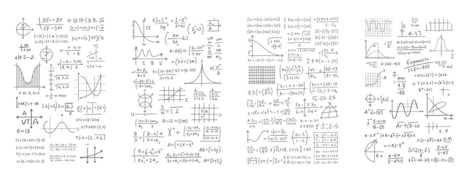 Handwritten mathematical equations and graphs on a white background mathematics formulas 1