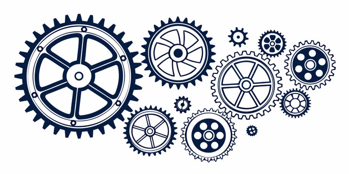 Intricate mechanical gears arranged in a complex and artistic pattern.