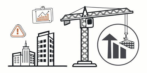 Naklejka premium Construction site with cranes, buildings, and growth indicators