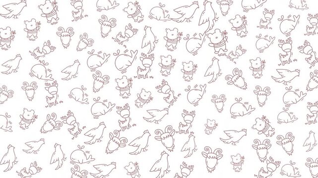 A delightful seamless pattern featuring cute whimsical animal sketches in soft pastel hues, perfect for children's products, fabrics, and playful designs.