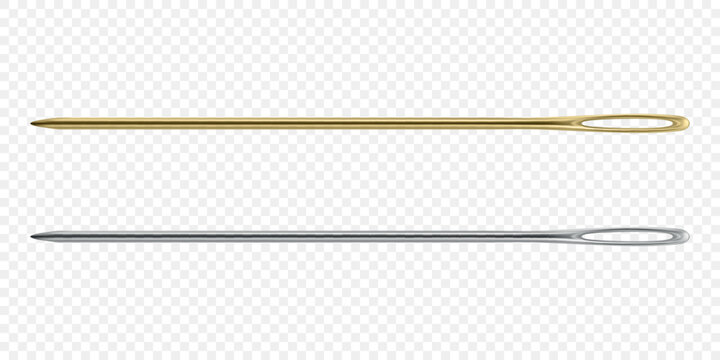 Vector 3d Sewing Needles Set. Large Eye Hand Stitching and Darning Needles Isolated. Tailoring Embroidery Needles for Craft and Repair