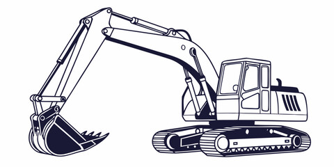 A detailed illustration of a large excavator with a bucket attachment © AX