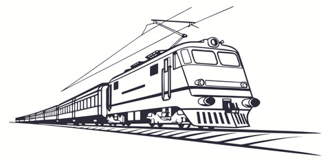 A detailed illustration of a vintage train traveling on railway tracks. © AX