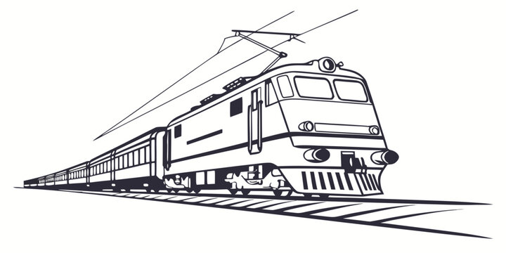 A detailed illustration of a vintage train traveling on railway tracks.