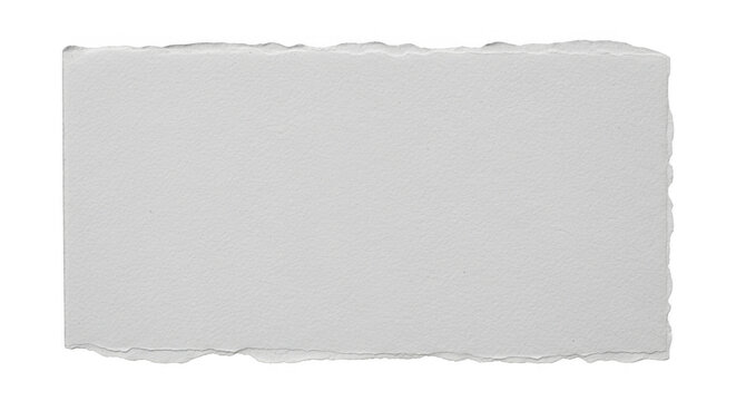 A rectangular piece of rough white textured paper with frayed and uneven torn edges on all sides