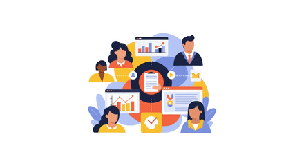 Naklejka premium Diverse Business Team Collaboration & Project Management with Data Analysis and Strategic Workflow Optimization