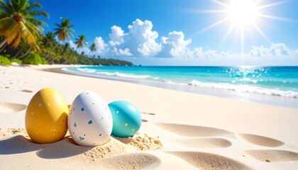 Fototapeta premium Easter eggs on a sandy beach