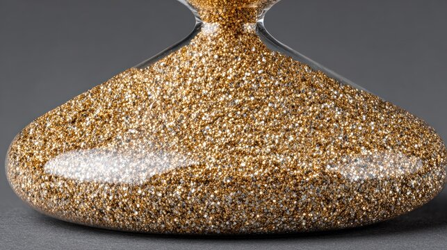 Close-up hourglass, golden sand flowing