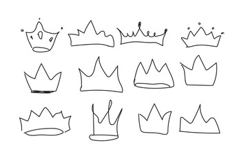 Hand drawn crown doodle set, sketchy royal tiaras collection in line art style © MSTAYESHAAKTER