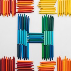 Obraz premium Colorful Crayons Arranged in the Shape of the Letter H.