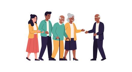 Obraz premium Multi-Generational Support: Young Adults Assisting and Caring for Elderly People with Canes
