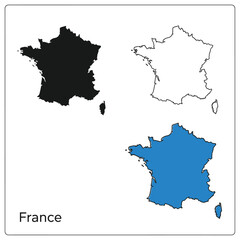 Obraz premium France map silhouette and outline vector set for travel geography and data visualization