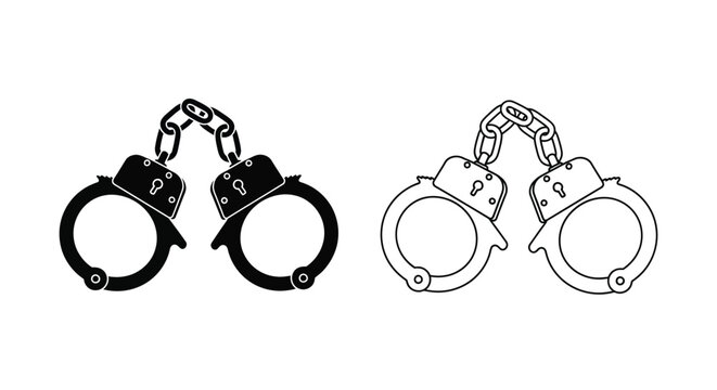Two pairs of handcuffs depicted in contrasting black and white silhouette