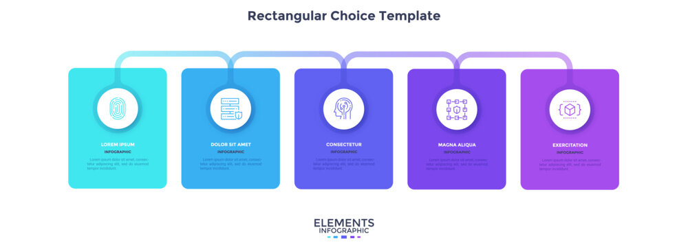 Startup project boosting research rectangular choice infographic chart design template. Business success infochart with icons. Instructional graphics with 5 options. Visual data presentation