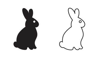 Obraz premium Rabbit Silhouette and Outline Bunny Icon Set. Minimal illustration showing black rabbit silhouette and bunny outline useful for logos, Easter graphics, stencils, icons and simple design projects.