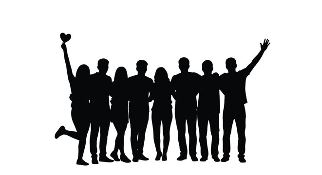 A group of people celebrating with joyful poses black silhouette