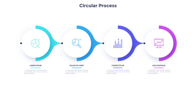 Informative circular process infographic chart for business startup demonstration. Ecology infochart with thin line icons. Instructional graphics with 4 steps sequence design for web pages