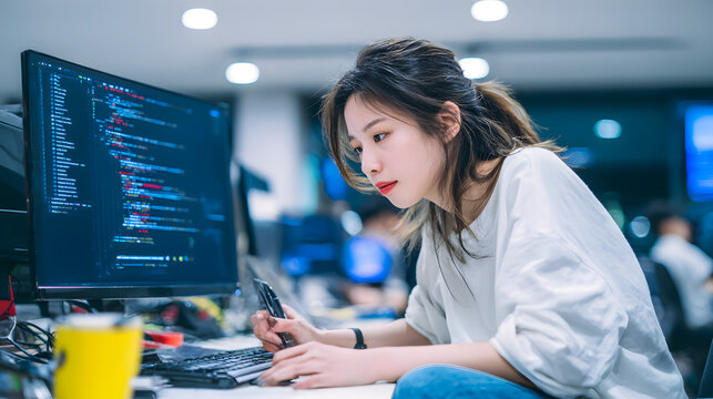 Woman working on computer in office