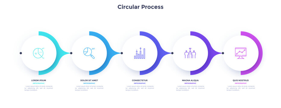Informative circular process infographic chart for business startup demonstration. Ecology infochart with thin line icons. Instructional graphics with 5 steps sequence design for web pages