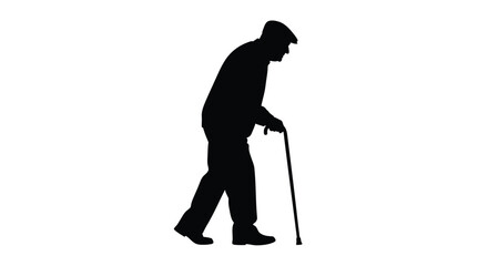 Elderly man walking with a cane a striking black silhouette © MSTSALINA