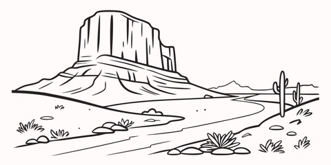 A serene landscape featuring a large rock formation and a winding road. © Mamun