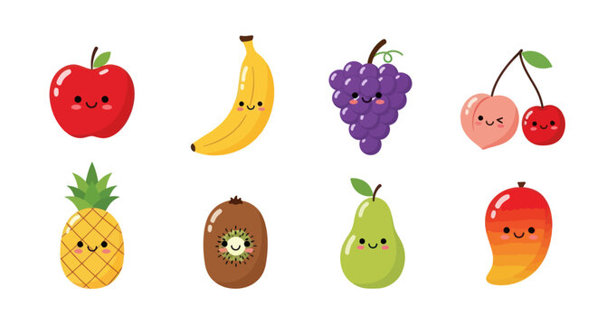 Cartoon fruit collection on white background