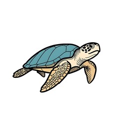 Naklejka premium Hand-drawn sea turtle swimming in ocean illustration with watercolor texture
